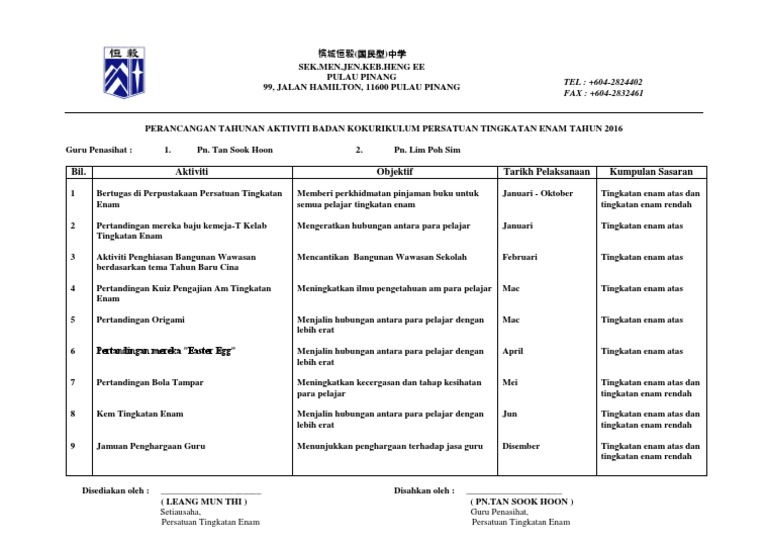 Perancangan Aktiviti Tahunan Persatuan Tingkatan Enam 2016 Pdf