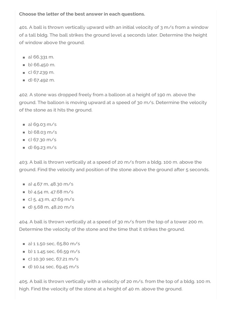 Mcqs in Physics Part Ix PDF | PDF | Projectiles | Force