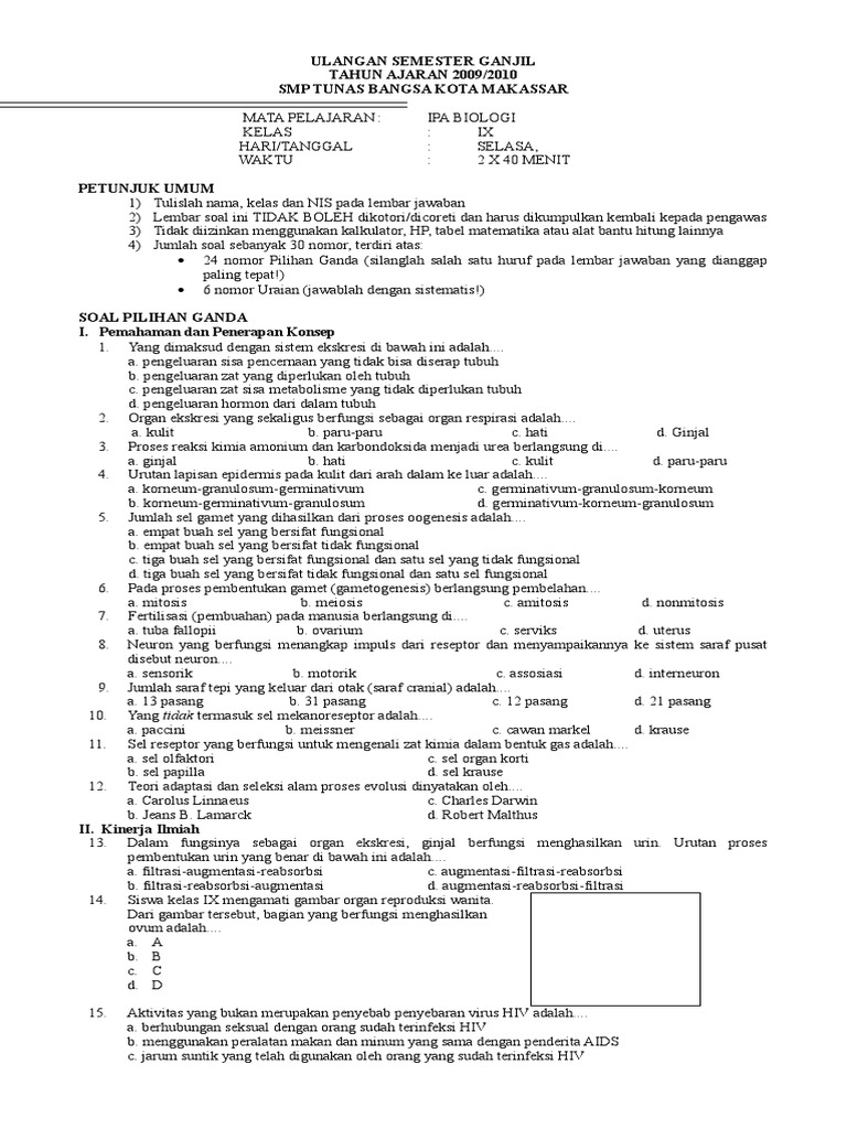 Bank Soal Ipa Biologi Sistem Reproduksi Manusia Smp Kelas 9