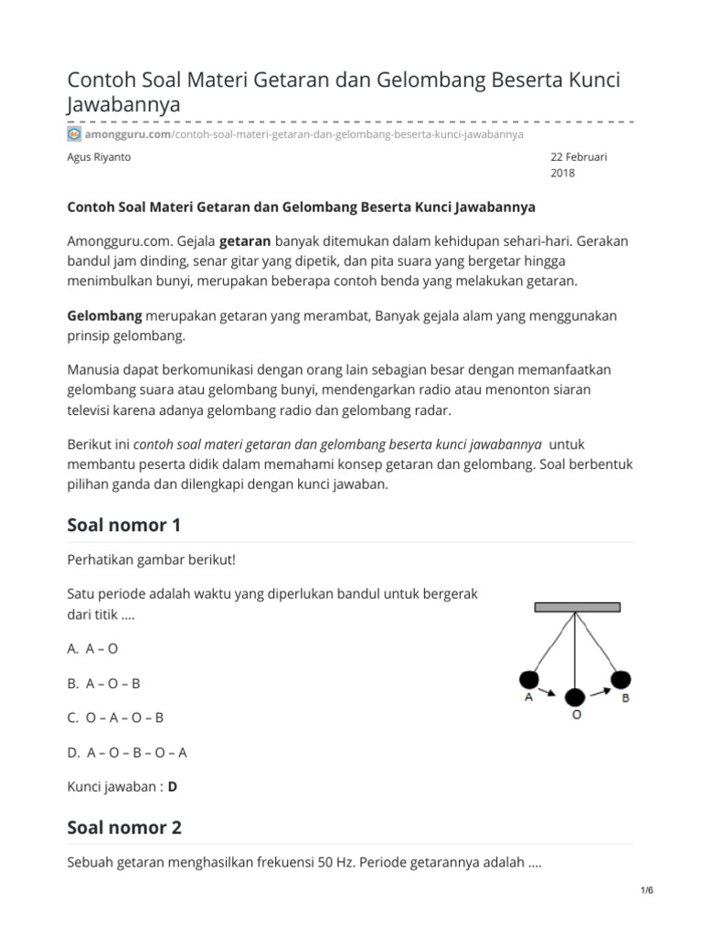 Amongguru Com Contoh Soal Materi Getaran Dan Gelombang Beserta Kunci Jawabannya
