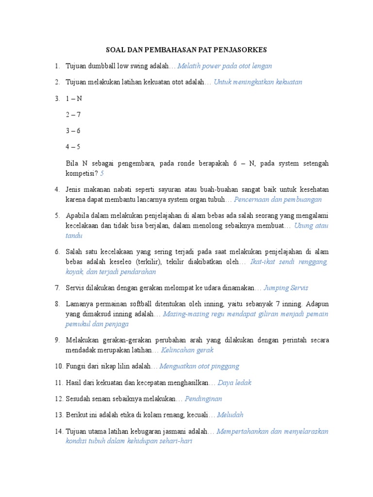 Soal Dan Pembahasan Pat Penjasorkes Pdf