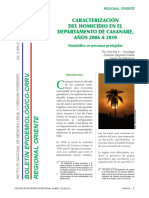 Caracterización Del Homicidio en El Departamento de Casanare, Años 2006 a 2010.