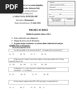 Concurs Caravana Istetilor 2016 Subiecte