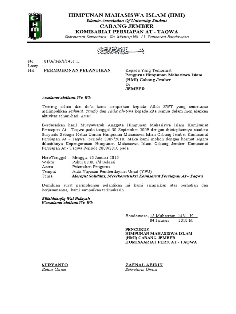 Contoh Surat Mandat Hmi