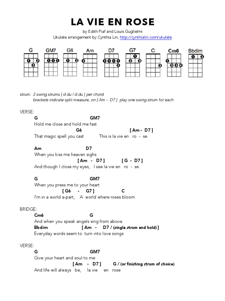 La Vie En Rose English Ukulele
