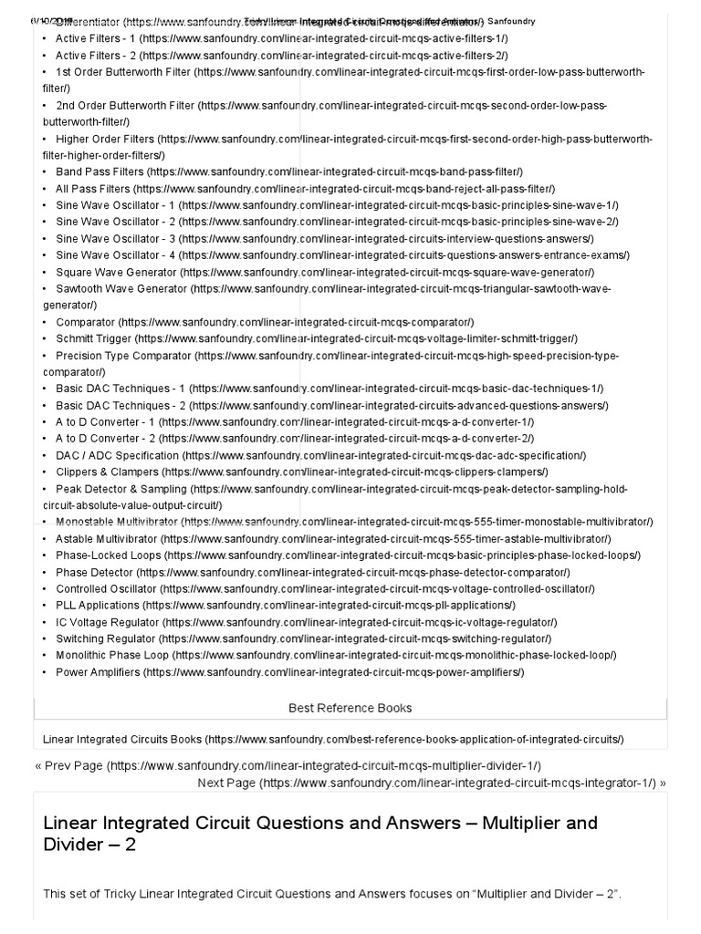 Tricky Linear Integrated Circuits Questions and Answers PDF