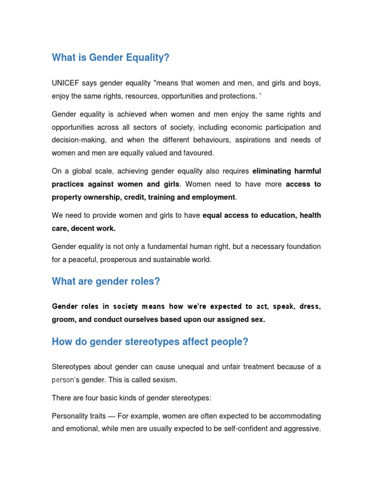 What Is Gender Equality | Pdf | Gender Role | Gender Equality