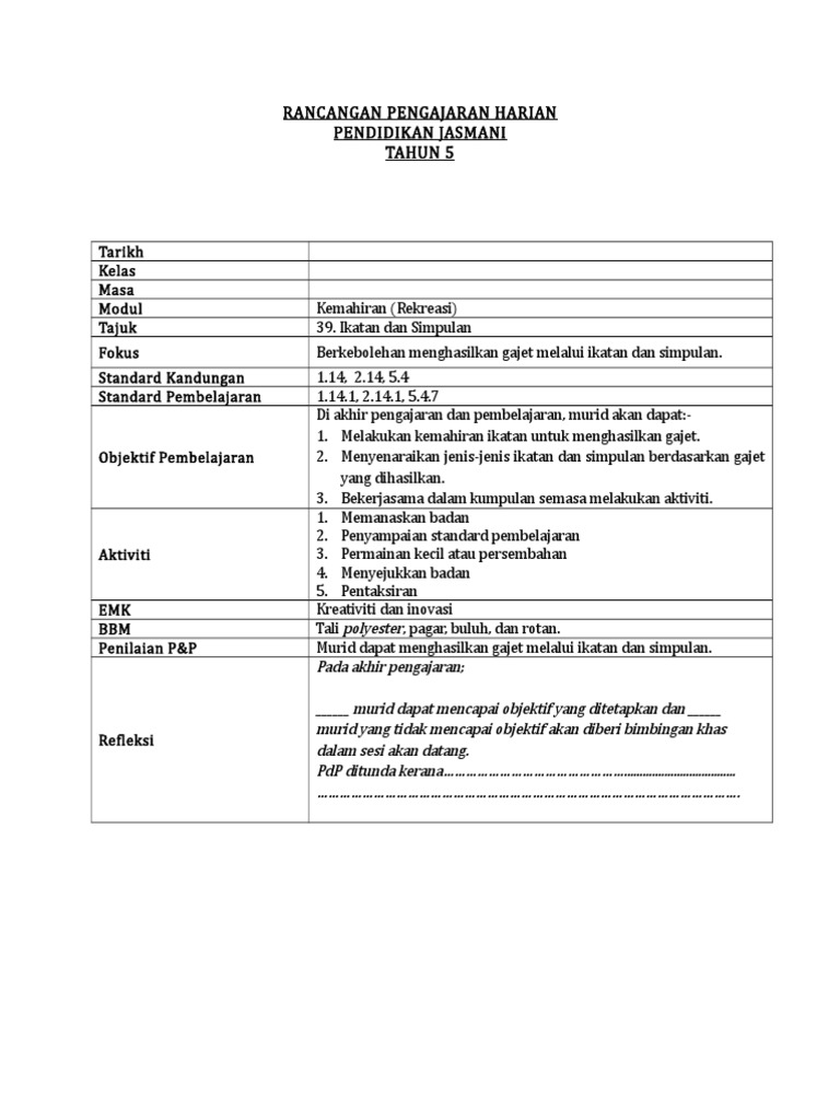 Rph Pj Tahun 5 Sem 2 39 Ikatan Dan Simpulan Pdf