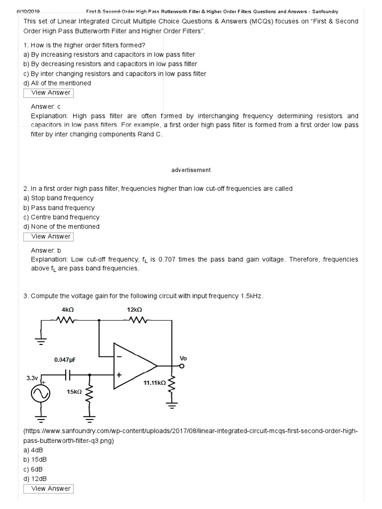 First & Second-Order High Pass Butterworth Filter & Higher Order ...