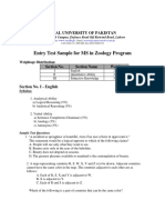 Sample Test For MS Zoology