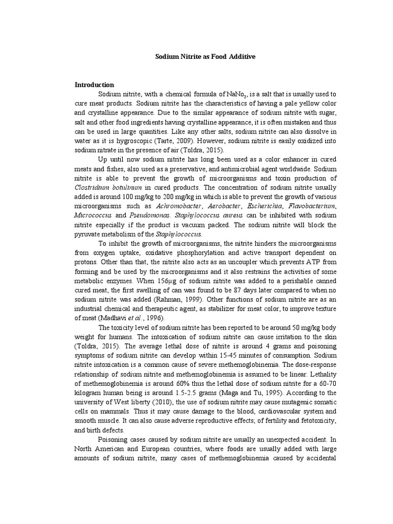 Sodium Nitrite As Food Additive Clostridium Botulinum in Cured