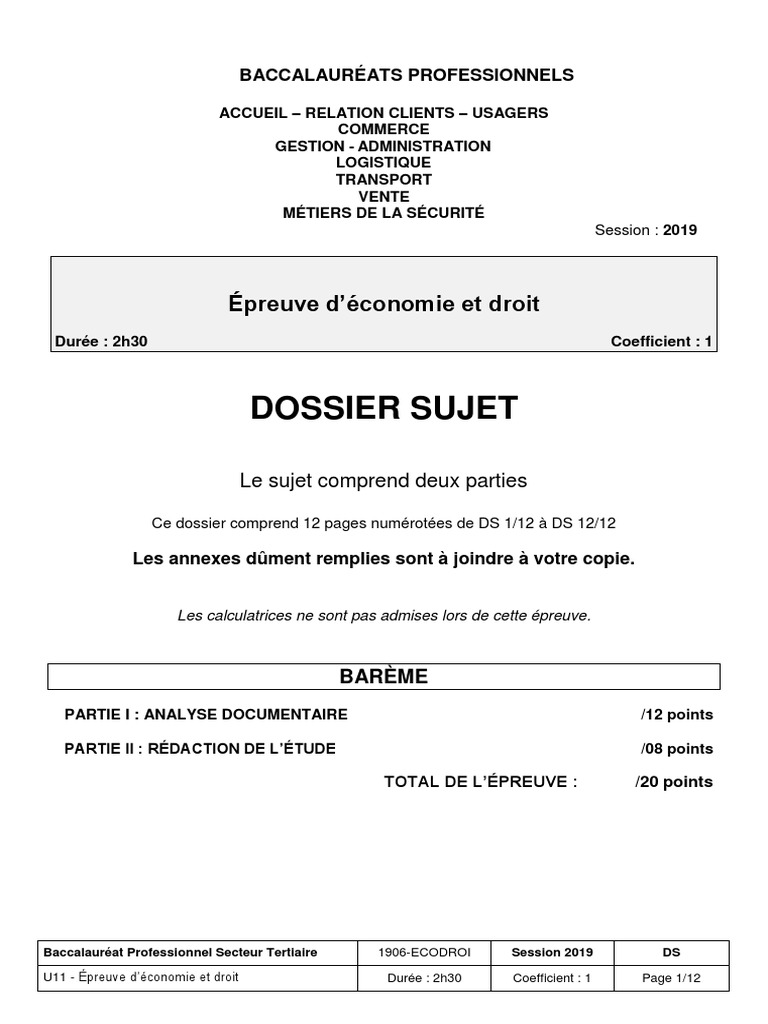 Corrige Bac Pro Gestion Administration 2022 Eco Droit 2019 Sujet 9 Grande Distri Et Agri | PDF | Agriculture biologique  | Agriculture