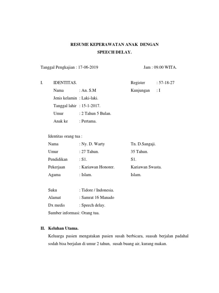 Resume Keperawatan Anak Dengan Speech Delay