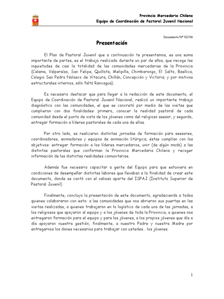 Plan Pastoral Juvenil Mercedario | PDF | Cristo (título) | eucaristía