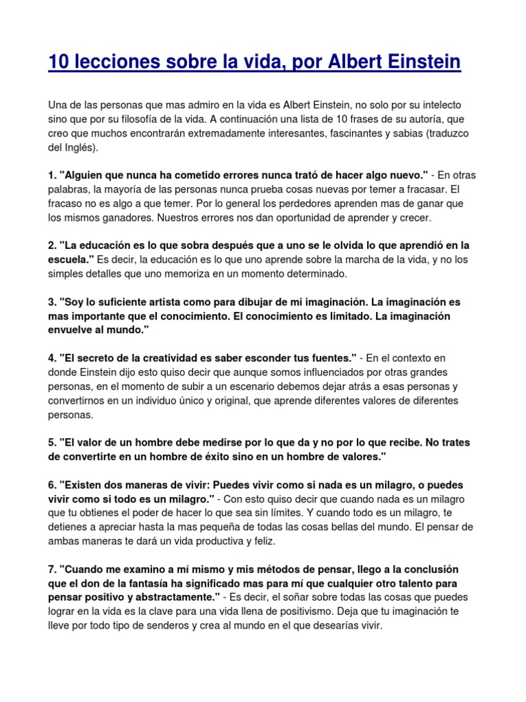 10 Reglas de Einstein | PDF | Albert Einstein | Cognición, image size:768x1024