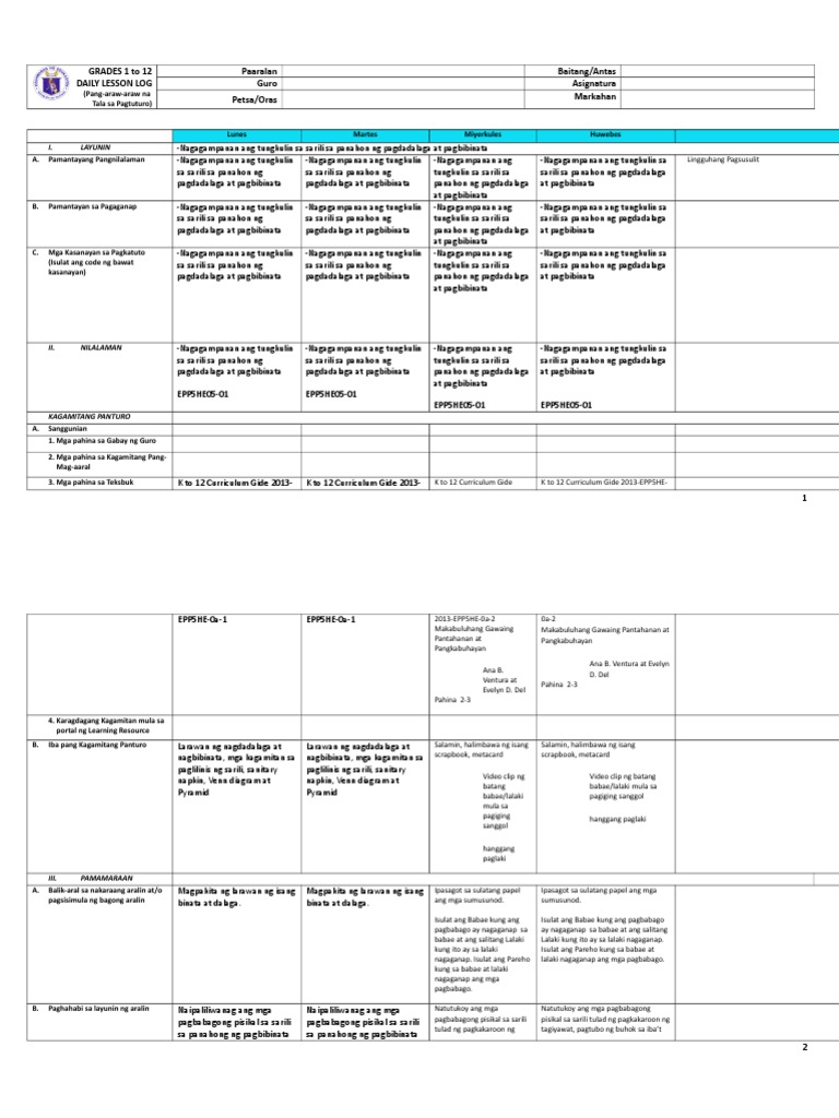 GRADE 5 EPP HOME ECONOMICS DLL Whole Year Grad 5 PDF