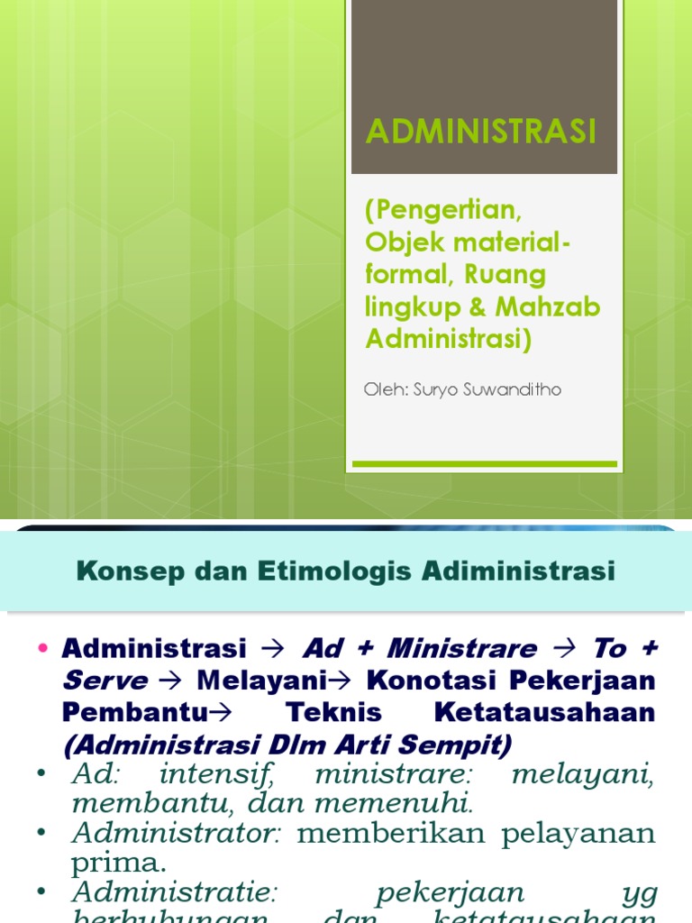 Administrasi Pengertian Objek Material Formal Ruang Lingkup Mahzab Administrasi