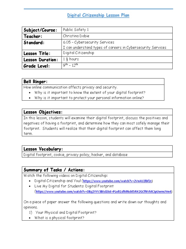 Digital Citizenship and Digital Footprint Lesson | PDF | Internet ...