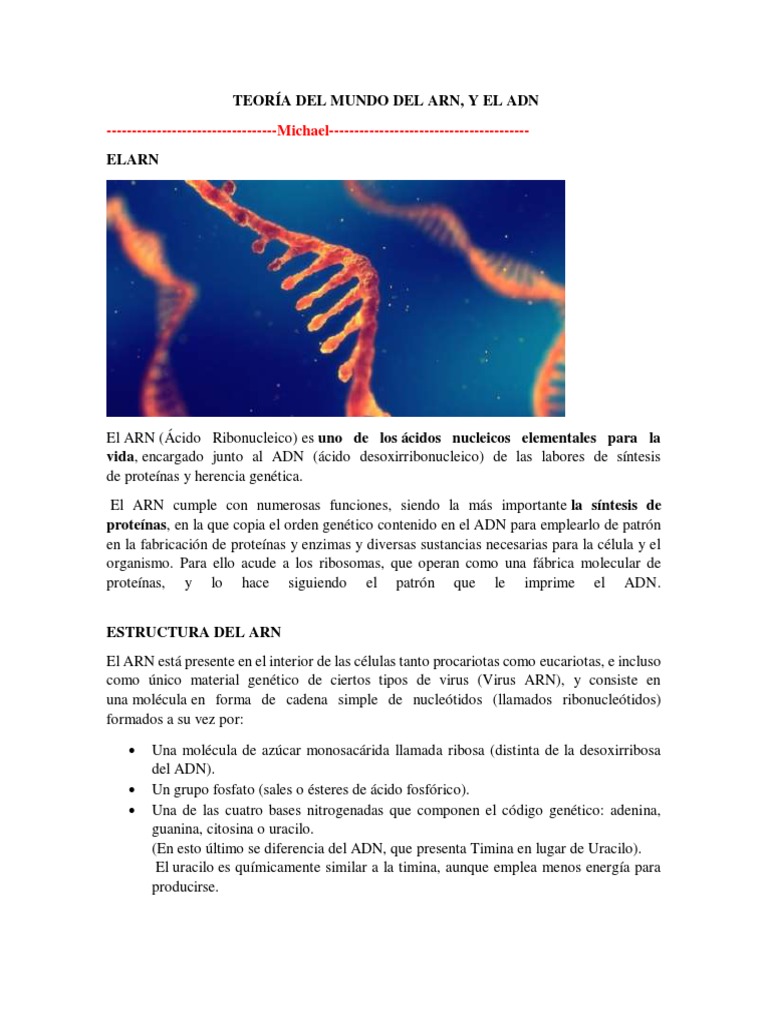 Hipótesis del Mundo del ARN | PDF | Adn | Rna