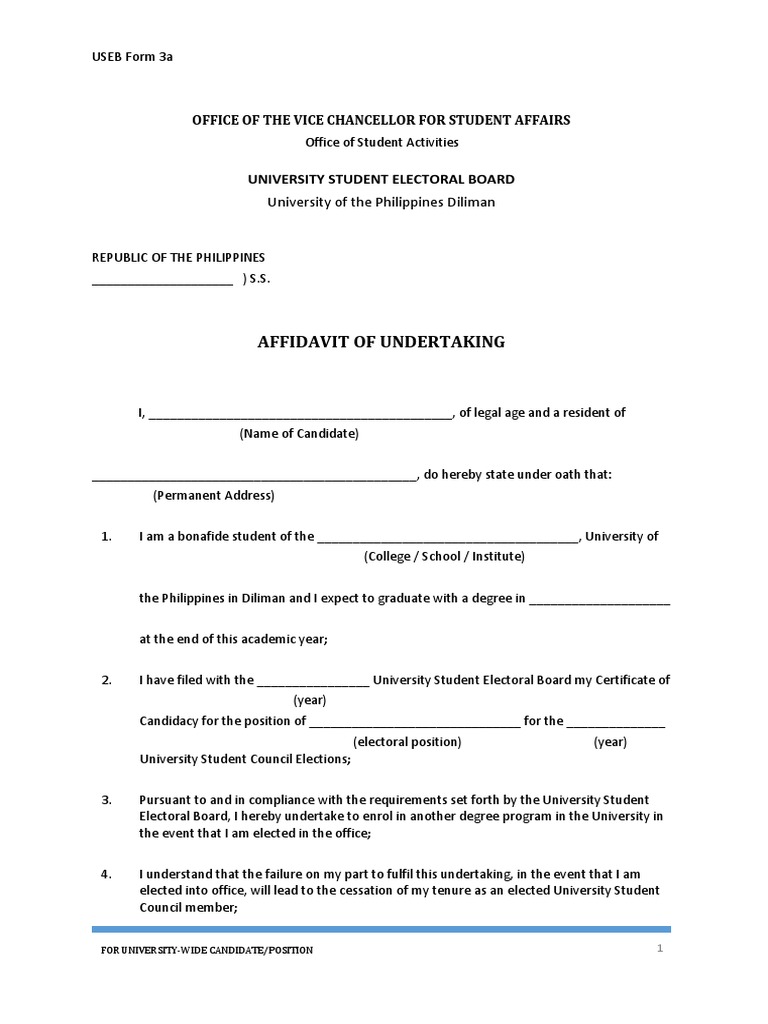 Affidavit of Undertaking University Student Electoral Board PDF