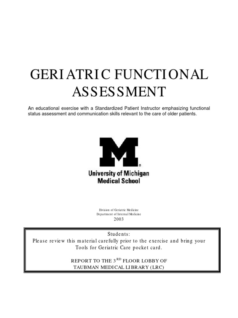 GeriatricFunctionalAssess PDF | PDF | Self-Improvement