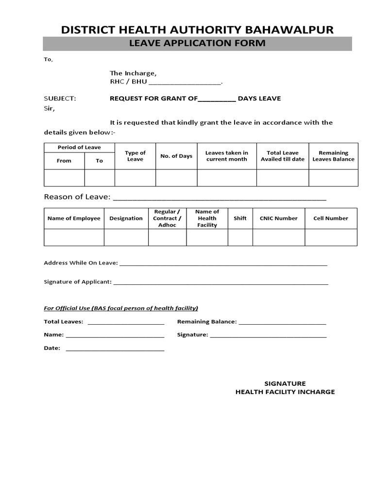 Casual Leave Application Form For Incharges | PDF | Finance & Money ...