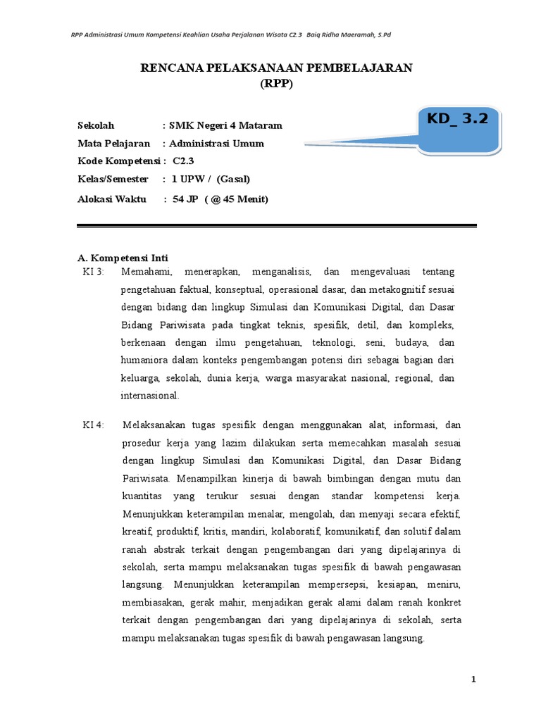 Contoh Rpp Administrasi Umum