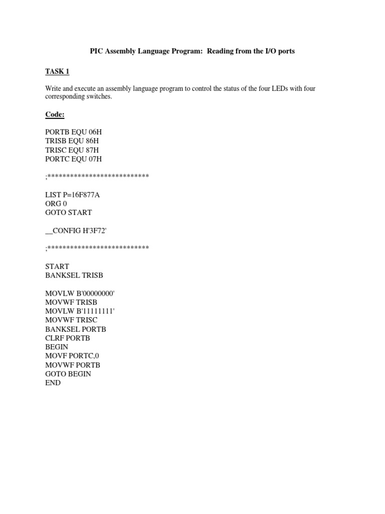 PIC16F877A I/O Port Control Examples | PDF | Input/Output | Areas Of ...