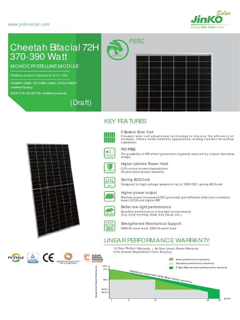 Cheetah PERC JKM370-390M-72H-F40-BDVP-D1-EN PDF | PDF | Solar Cell ...