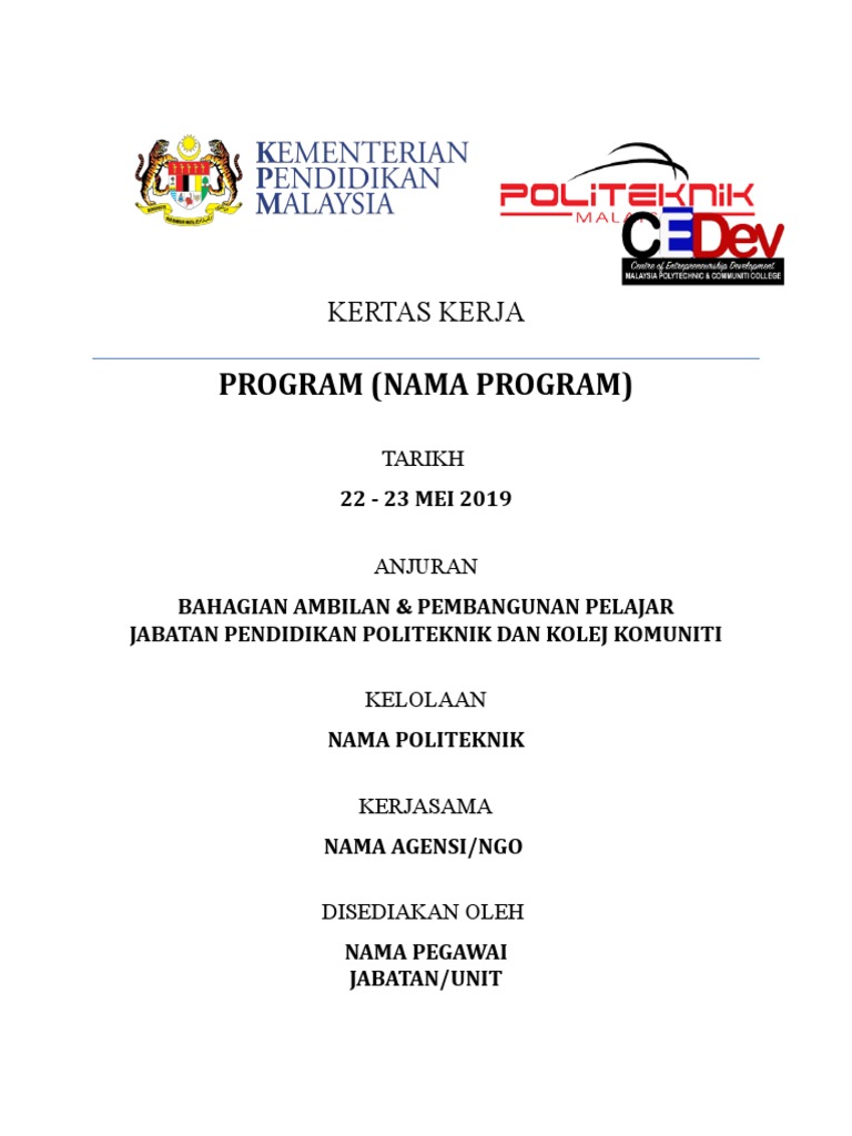 Kertas Kerja Program Pendidikan 2019 | PDF