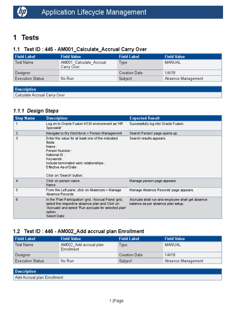 Oracle HCM Tests With Design Steps - Absence Management 0803 | PDF ...