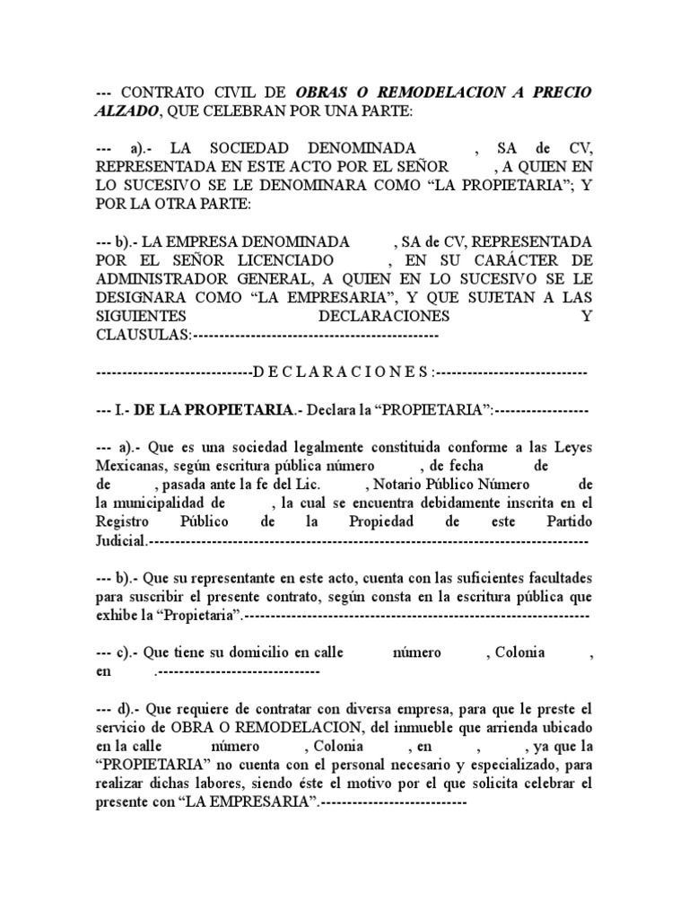 Contrato de Obra a Precio Alzado.doc Gobierno Política