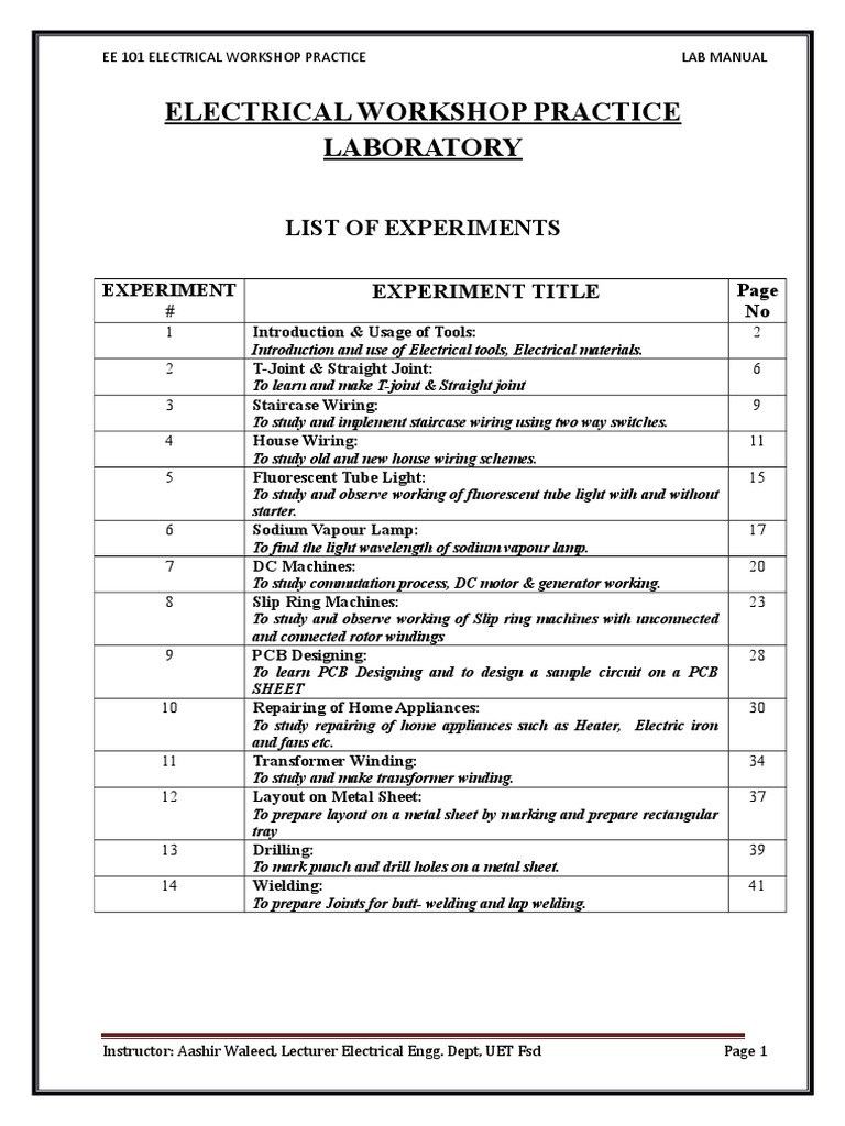 EE101 Electrical Lab Manual PDF Transformer Electric Motor