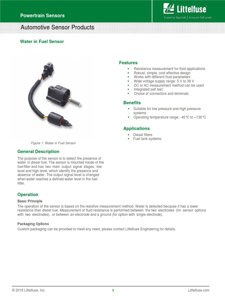 Littelfuse Sensor Automotive Water Fuel Datasheet PDF Direct