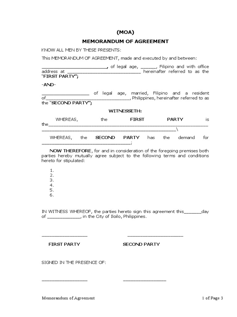 Example Of Memorandum Of Agreement