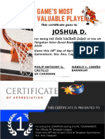 Joshua D. Mangoma: This Certificate Goes To