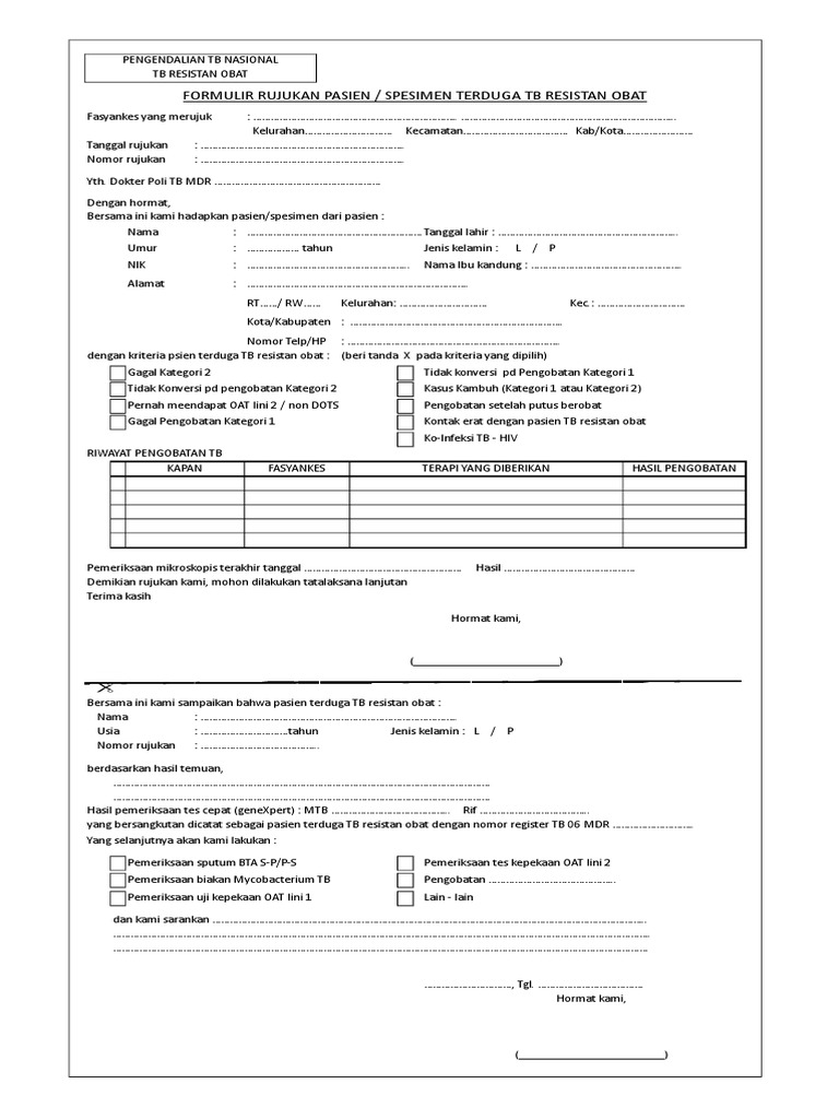 Formulir Rujukan Pasien TB MDR | PDF