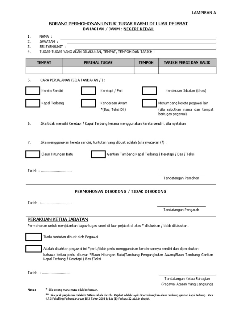 Borang Permohonan Untuk Tugas Rasmi Di Luar Pejabat New Pdf
