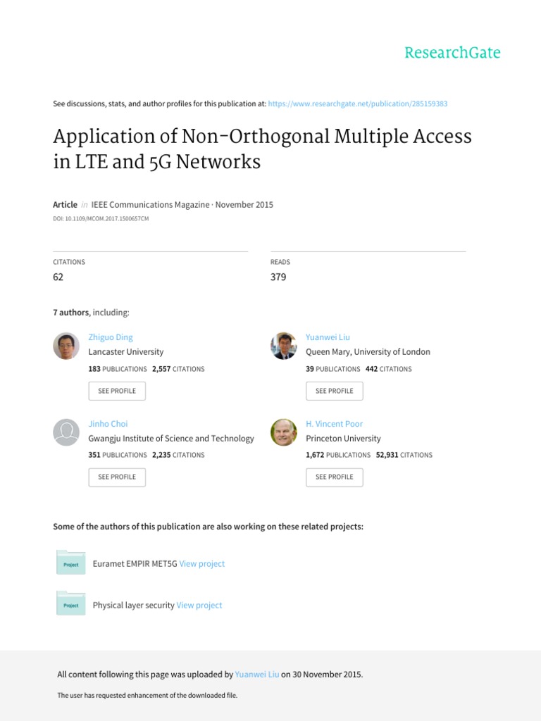 Application of Non-Orthogonal Multiple Access | PDF | Mimo | Cognitive ...