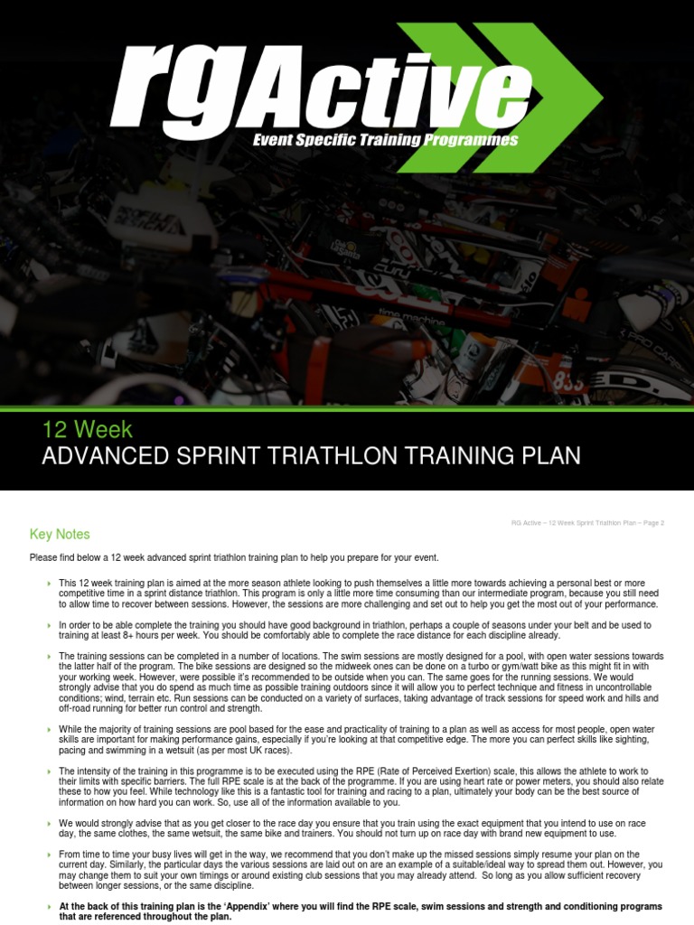 12-Week Advanced Sprint Triathlon Plan | PDF | Triathlon | Swimming (Sport)