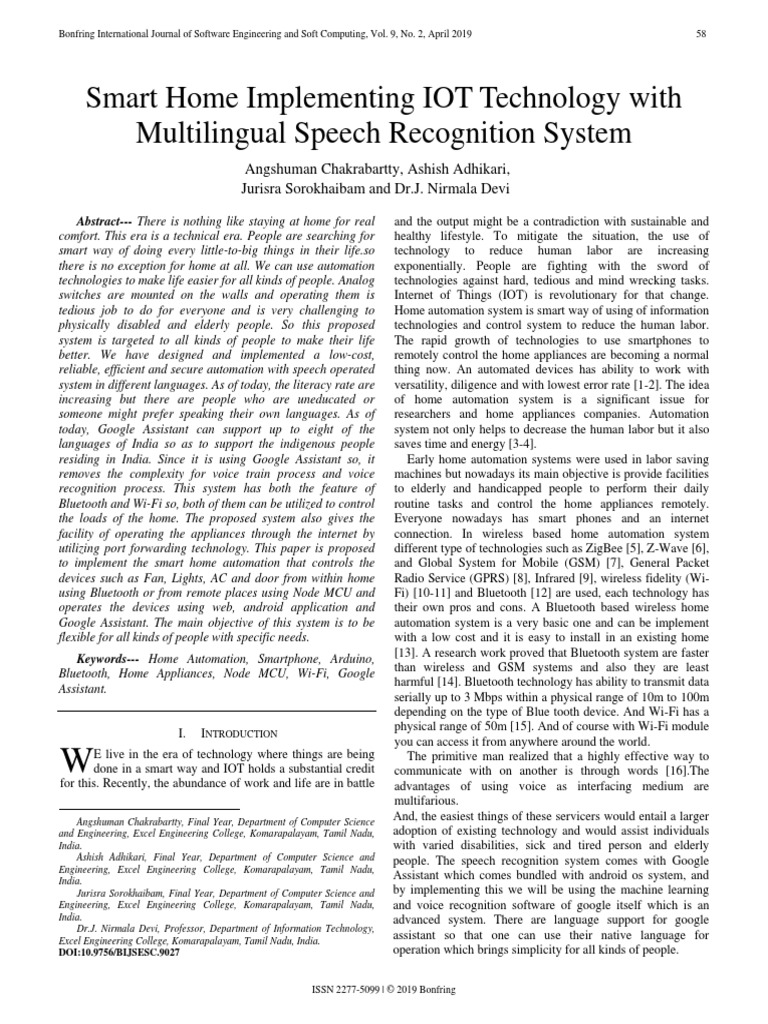 Smart Home Implementing Iot Technology With Multilingual Speech