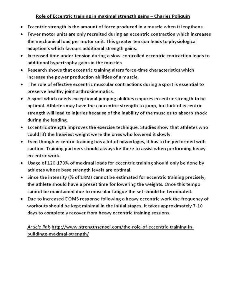 Eccentric Training for Maximal Strength Gains | PDF