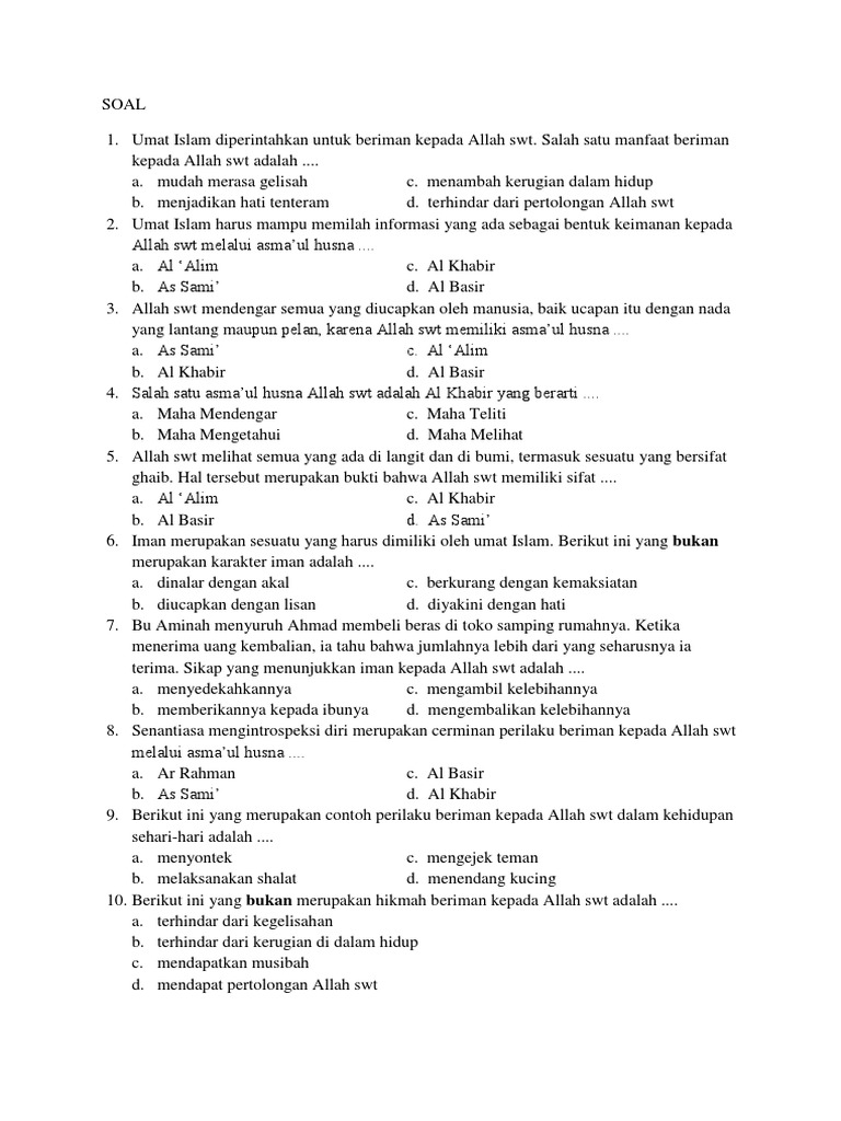 Soal Agama Islam Pdf