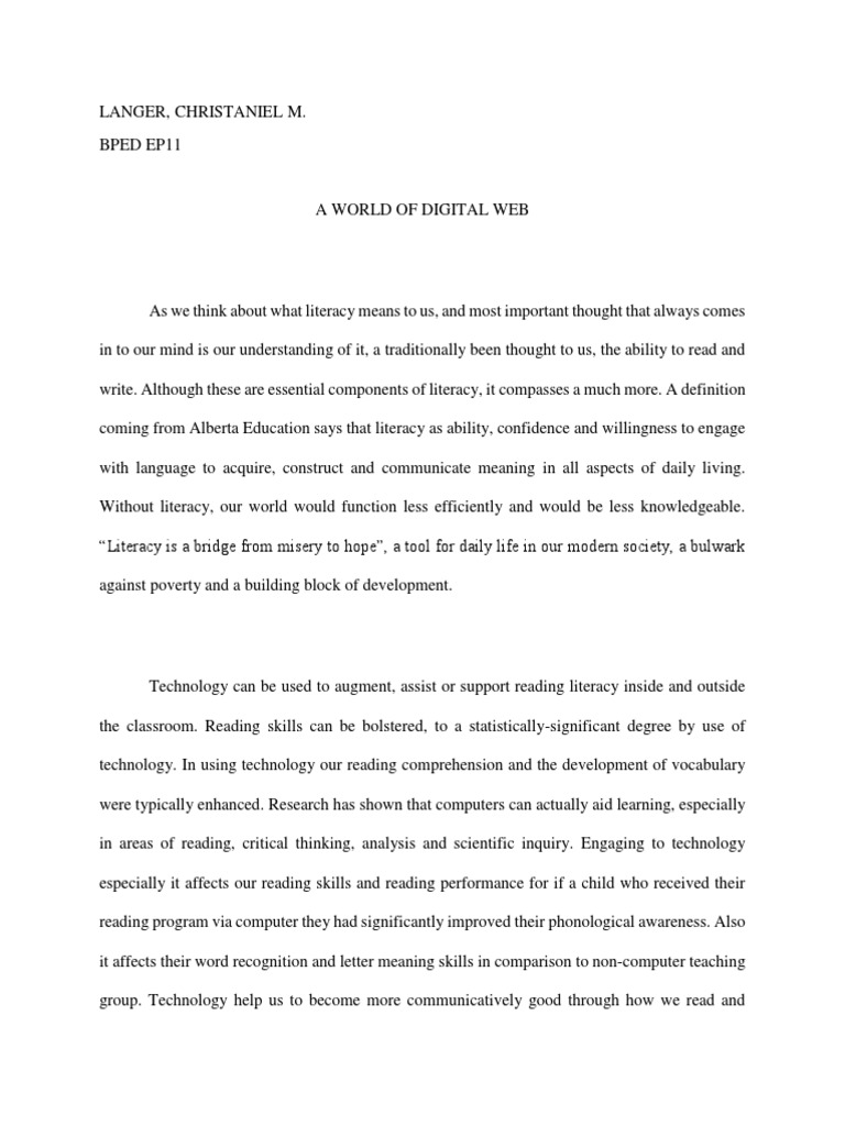 Essay on Technology | Literacy | Internet