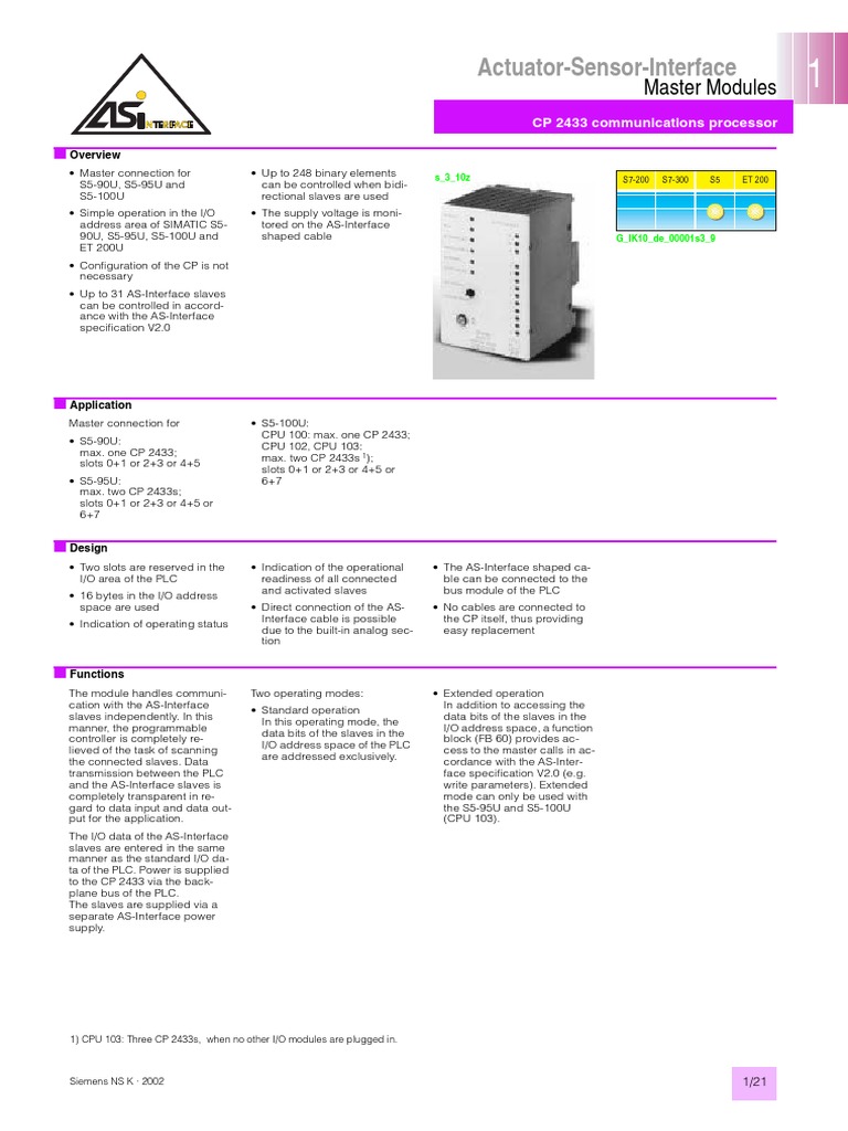 Actuator-Sensor-Interface: Master Modules | PDF | Programmable Logic ...