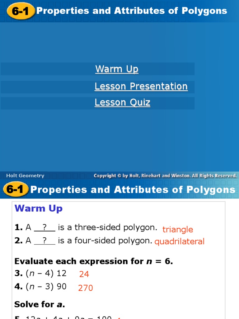 Properties and Attributes of Polygons | PDF | Polygon | Triangle