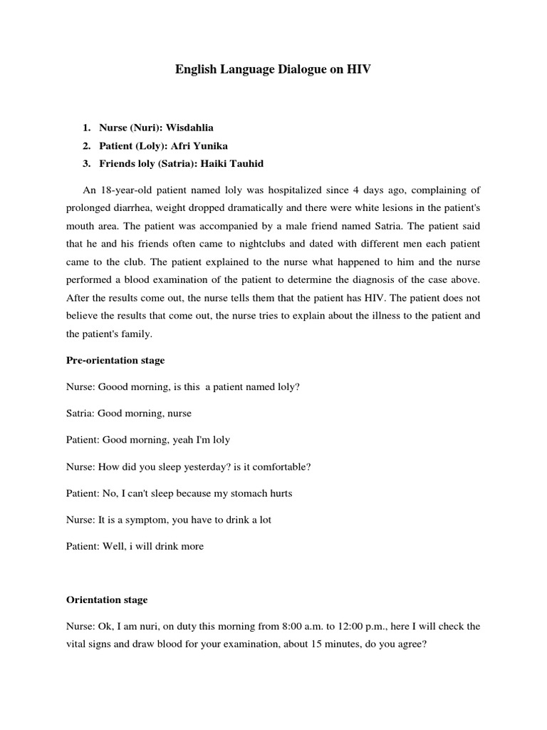 English Language Dialogue On HIV | PDF | Patient | Nursing