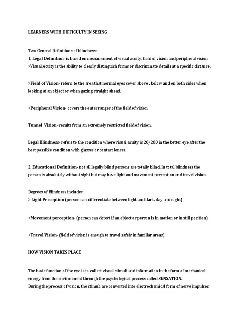 Understanding Legal Blindness and Vision | PDF | Visual Perception ...