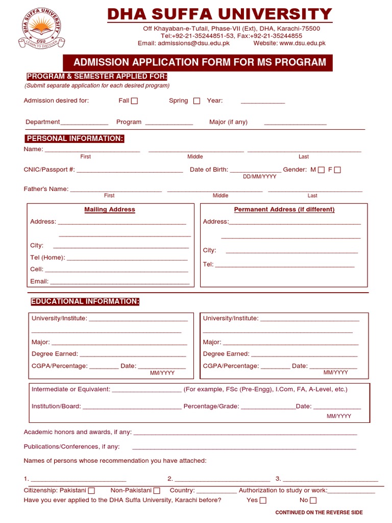 MS Program Admission Form | PDF | Government | Justice