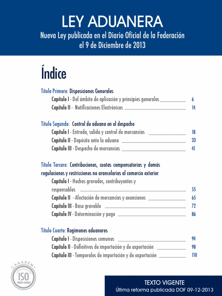 Indice Ley Aduanera CAAAREM PDF